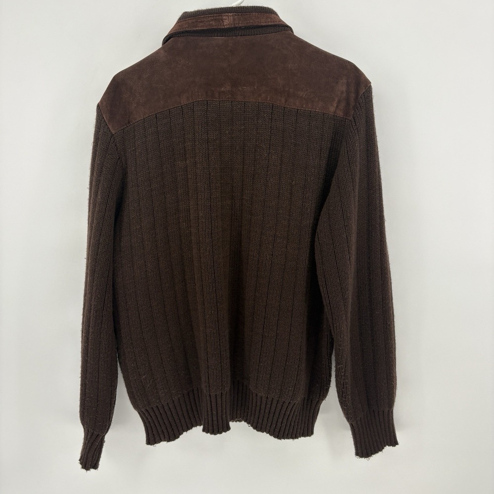 80s Cactus Mens XL Suede Leather Cable Knit Jacket Brown Full Zip Italy Style - Picture 11 of 14